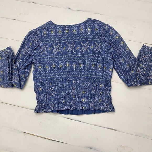 Anthropologie Forever That Girl  Smocked Blouse Cornflower Blue  Women's Medium - Picture 14 of 15